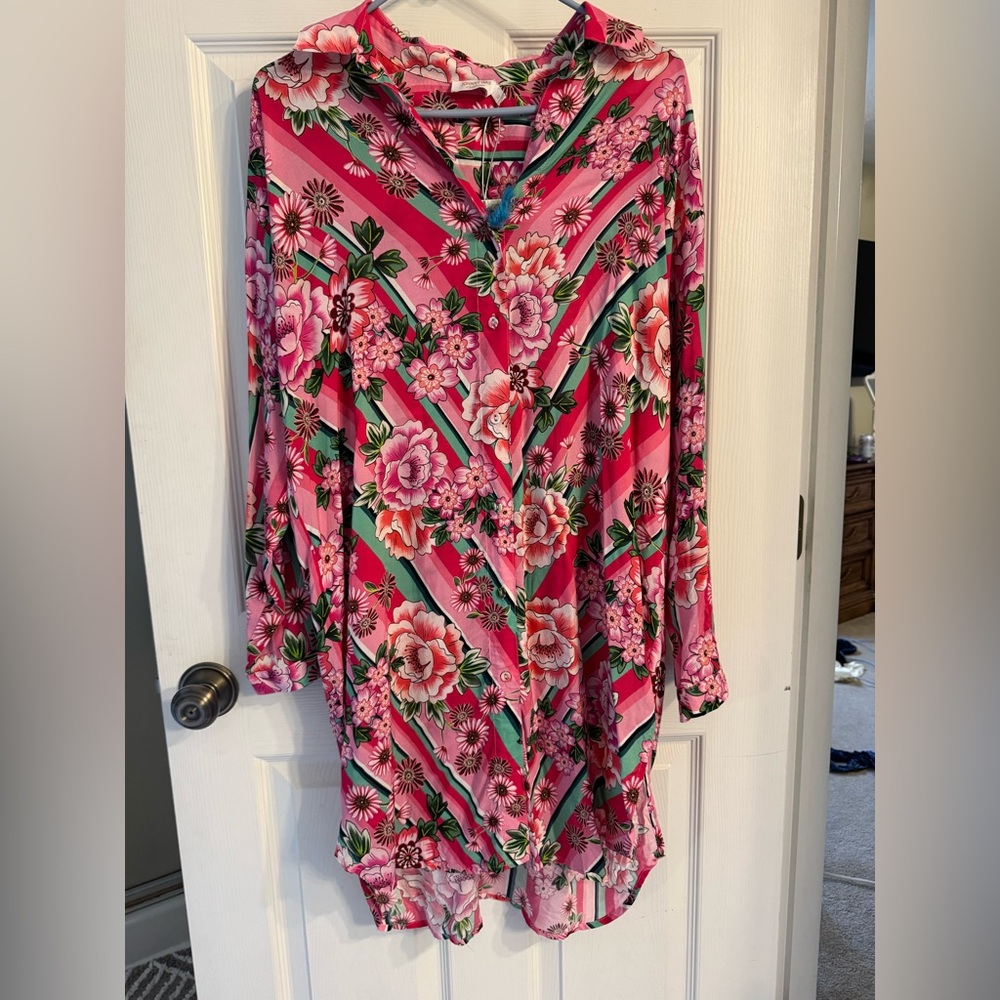 NWT SIZE SMALL Johnny Was Pink Floral Button-Up Dress